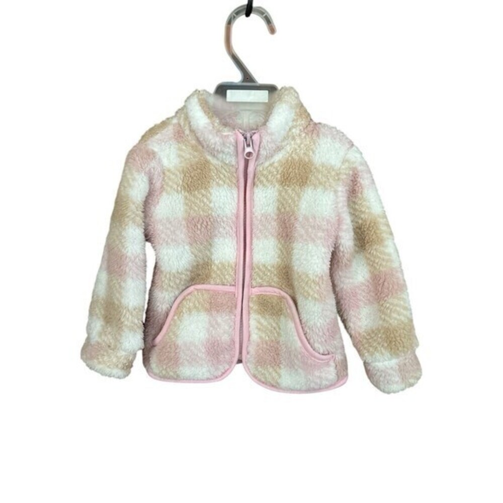 Sherpa Baby Shacket In Pink, white & Beige Size 12 M